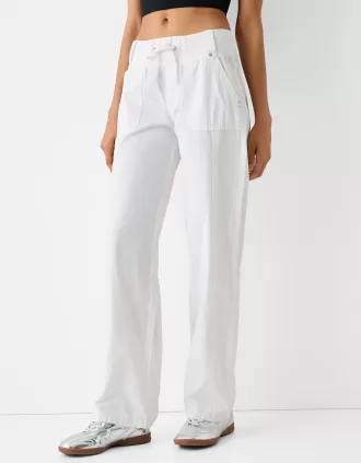 Straight fit cotton pants with ribbed waist