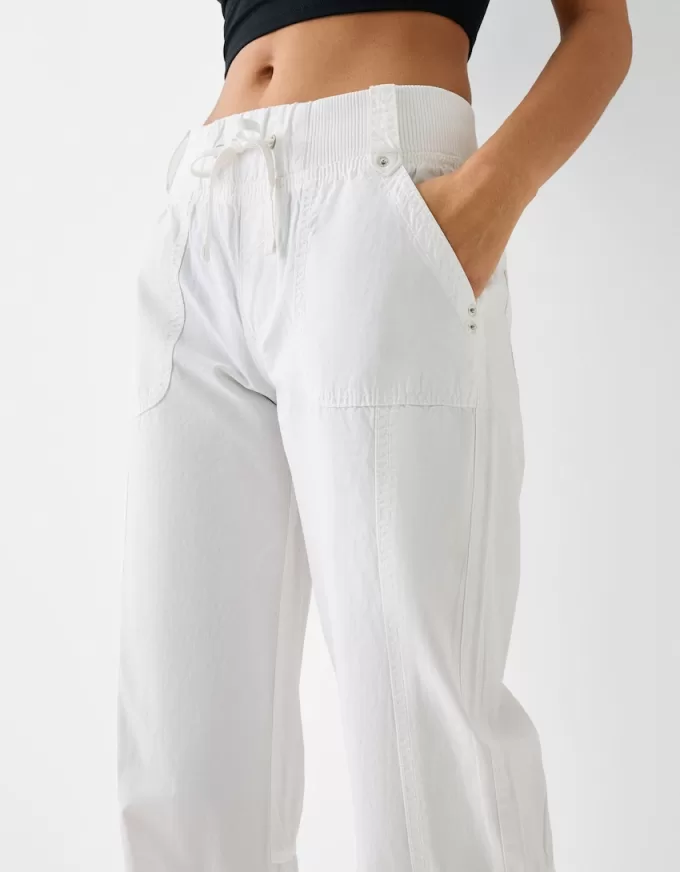 Straight fit cotton pants with ribbed waist Straight fit cotton pants with ribbed waist