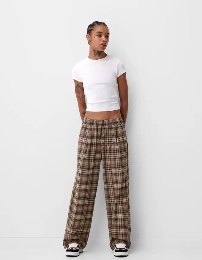 Straight fit plaid pants Straight fit plaid pants