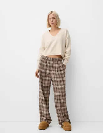 Straight fit plaid pants
