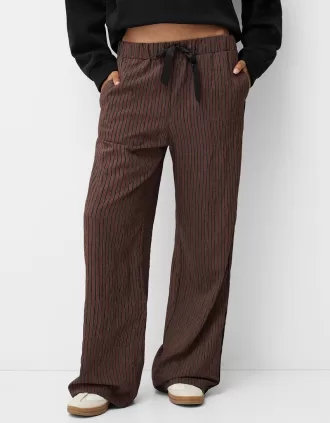 Straight-fit striped pants with elastic waist