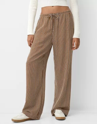 Straight-fit striped pants with elastic waist