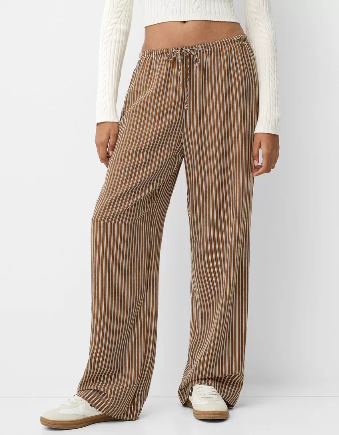Straight-fit striped pants with elastic waist Straight-fit striped pants with elastic waist