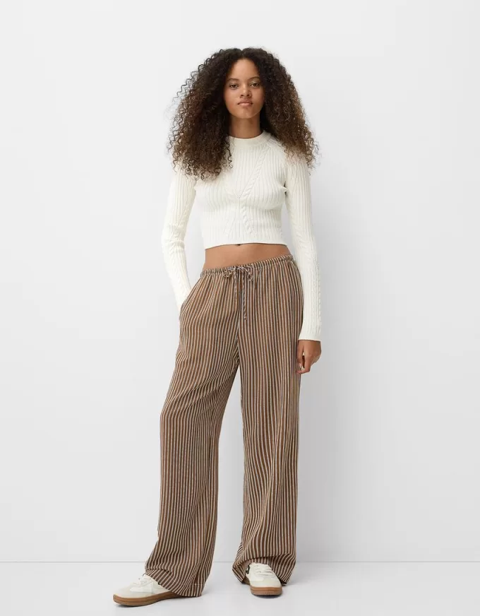 Straight-fit striped pants with elastic waist Straight-fit striped pants with elastic waist