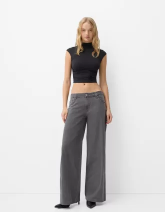 Straight fit twill printed pants