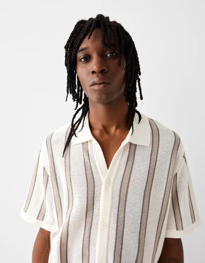 Striped textured short sleeve shirt