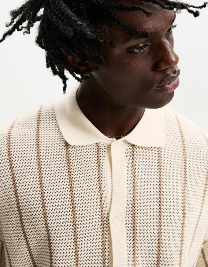 Striped textured short sleeve shirt