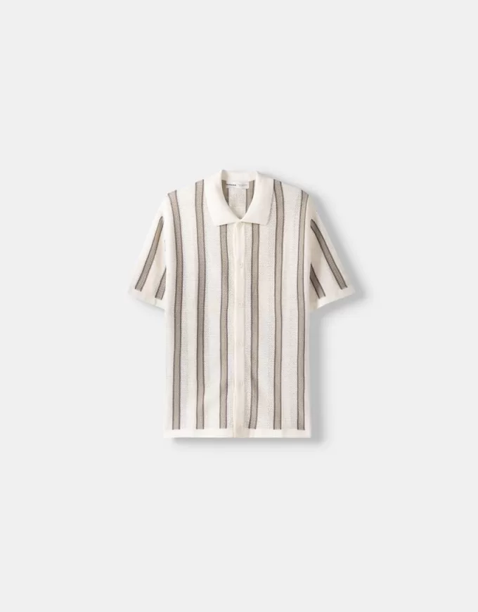 Striped textured short sleeve shirt