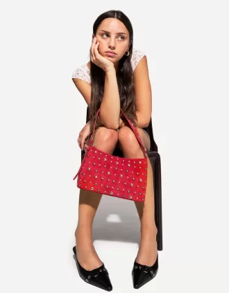 Studded faux suede bag