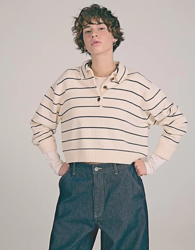 Sweater with polo collar