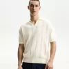 Textured short sleeve polo shirt
