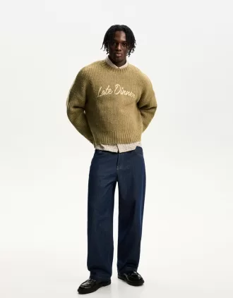 Textured weave embroidered sweater