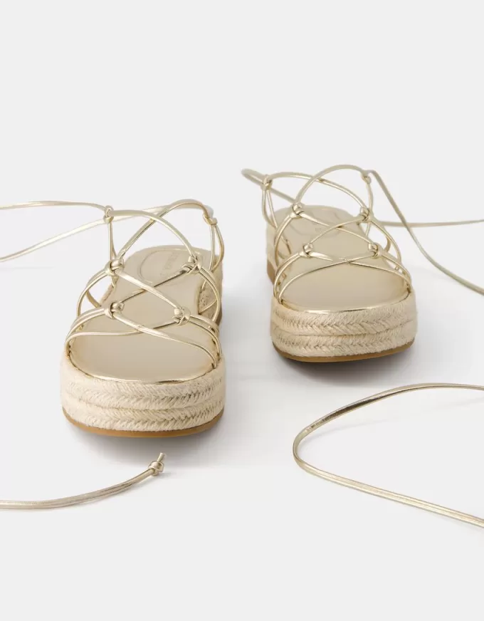 Tied flat jute sandals