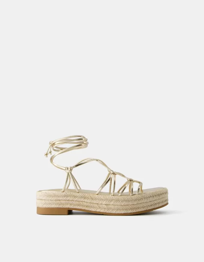 Tied flat jute sandals