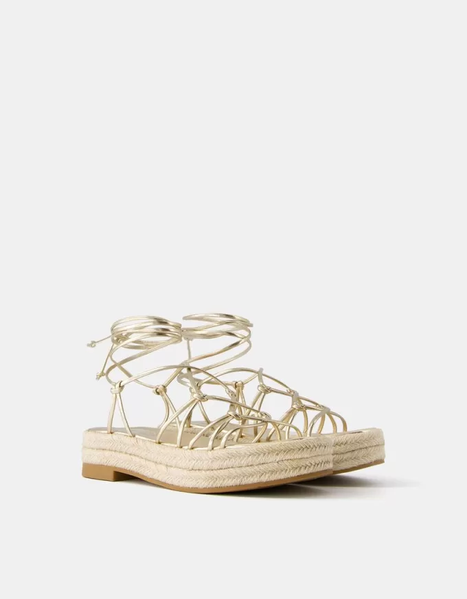 Tied flat jute sandals