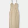 Twill midi dress with straps and seam details Twill midi dress with straps and seam details