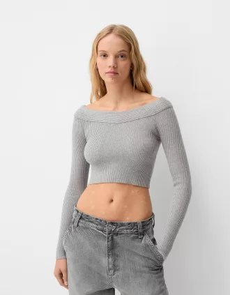 V-neck off-the-shoulder sweater