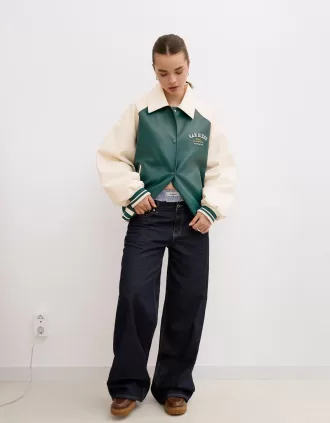 Varsity faux leather jacket