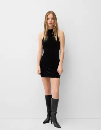 Velvet high neck mini dress