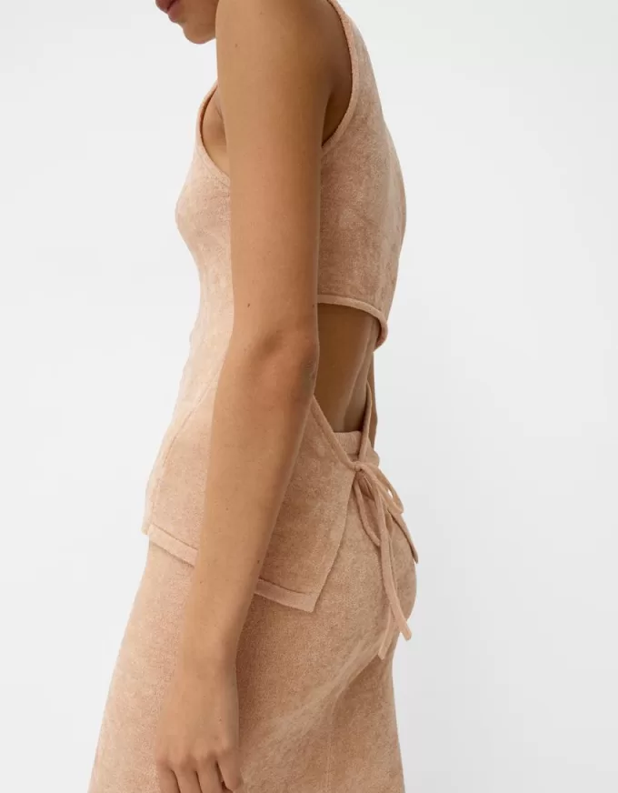 Velvet high neck top with tie detail Velvet high neck top with tie detail