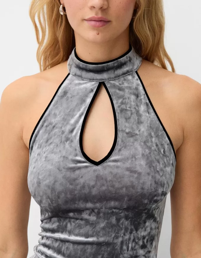 Velvet midi dress with teardrop neckline Velvet midi dress with teardrop neckline