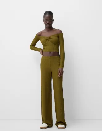 Wide leg embossed pants