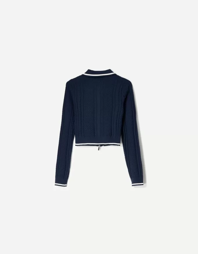 Zip-up jacket with cable-knit polo collar Zip-up jacket with cable-knit polo collar