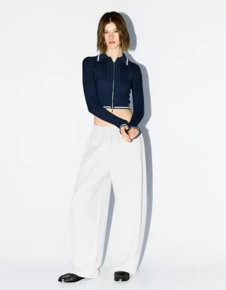 Zip-up jacket with cable-knit polo collar